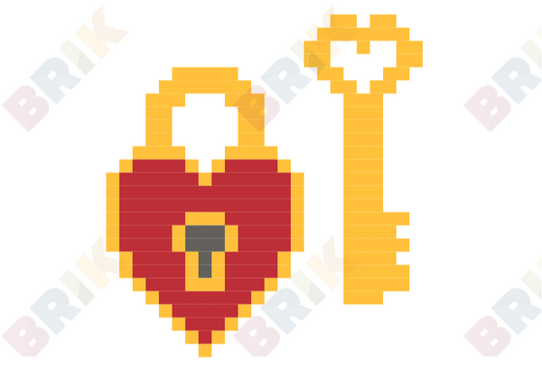 Heart Lock and Key Pixel Art