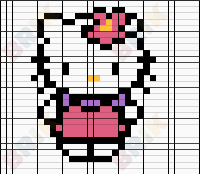 AI Art Generator: 32x32 pixel art sanrio hello kitty grid