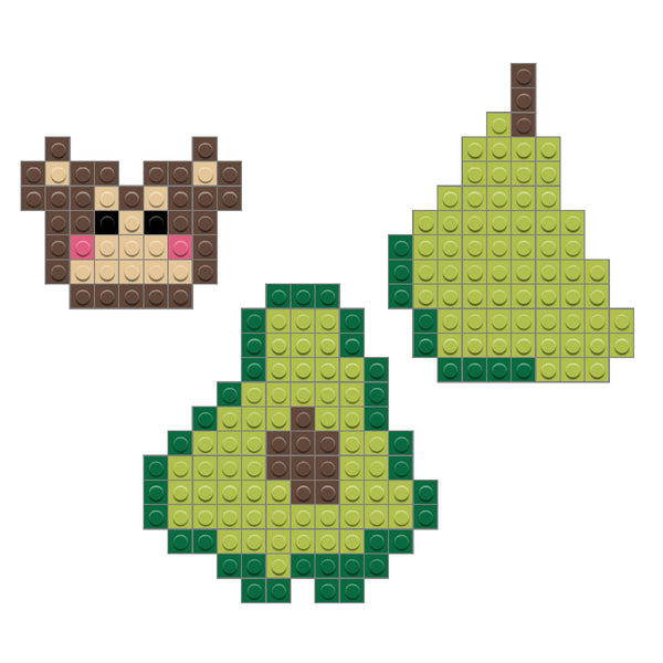 monkey, avacado and a pear