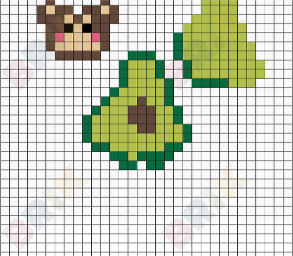 monkey, avacado and a pear
