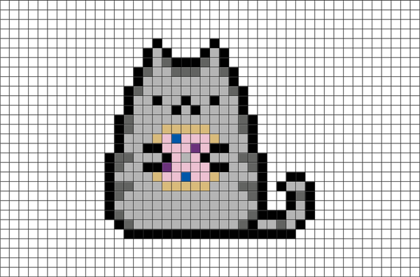 Pusheen with Donut Pixel Art